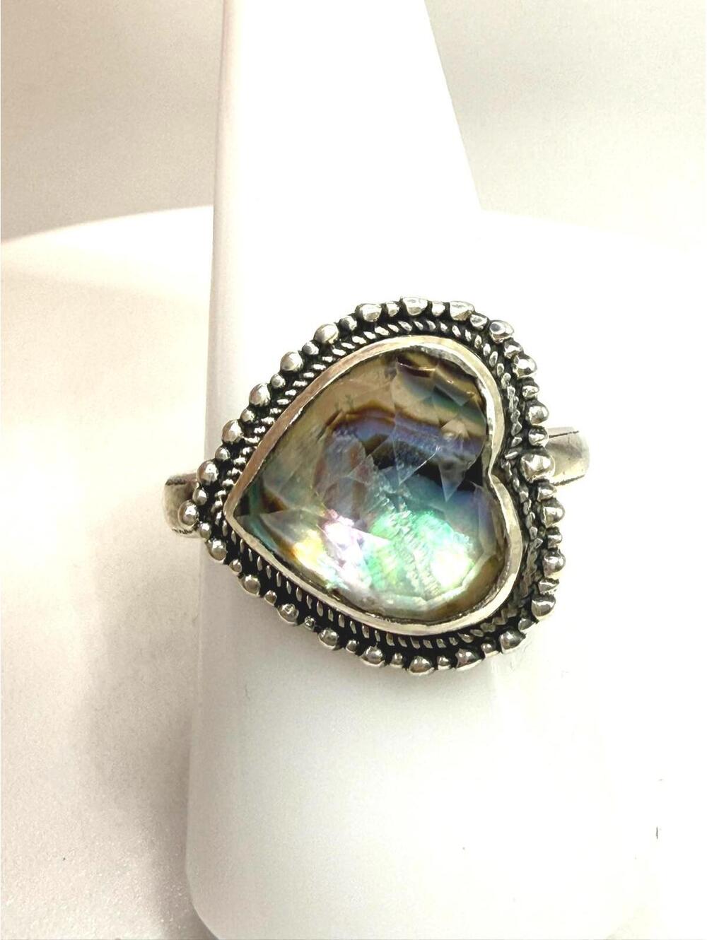 Abalone Doublet Heart Adjustable Ring | Sterling Silver .925